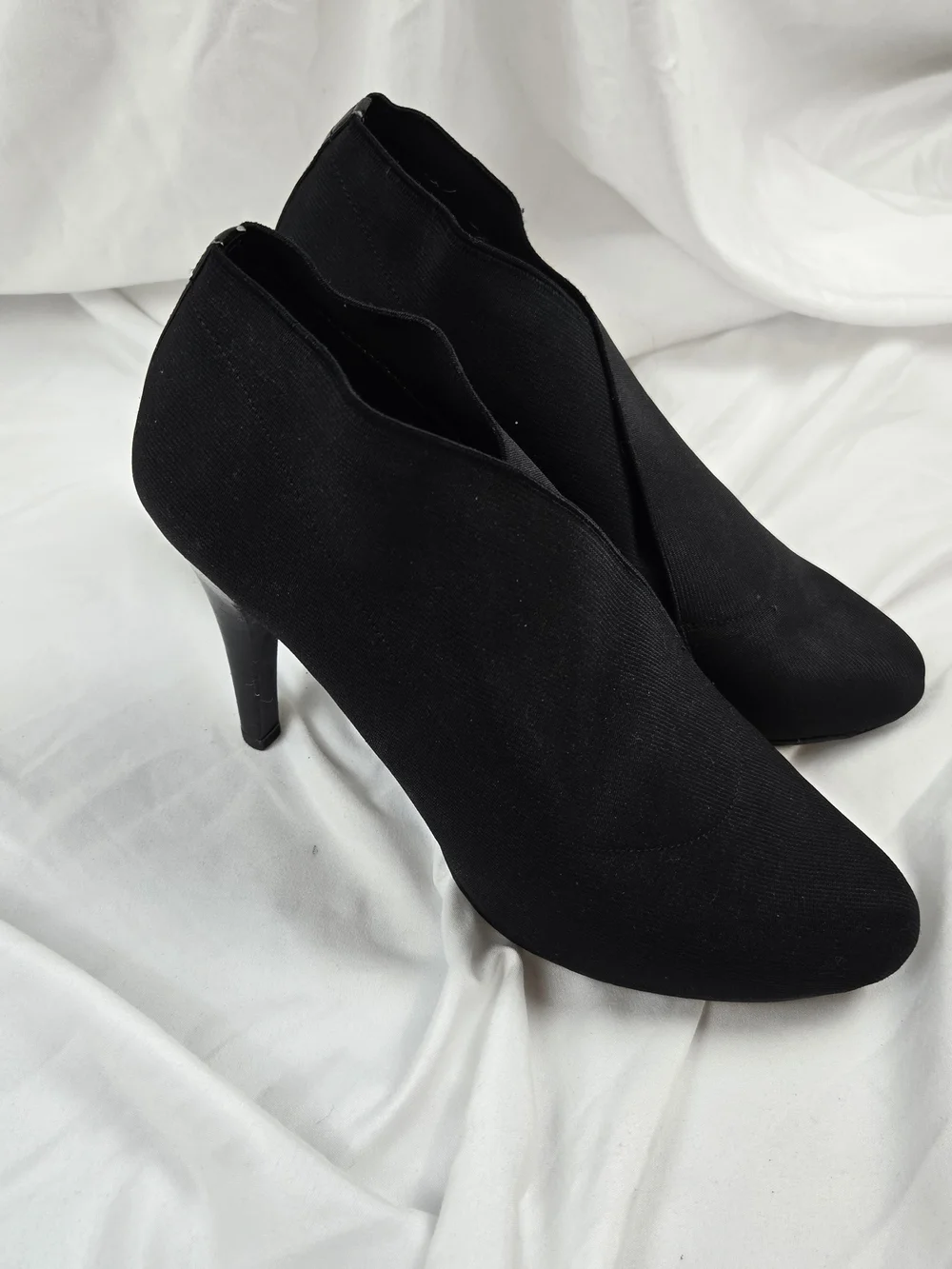 Antonio Melani Black Stretch Fabric Ankle Bootie Stiletto Heel Women's Size 7.5